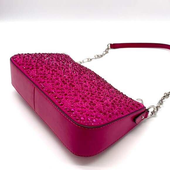 Michael Kors Empire Medium Pink Embellished Suede Chain Link Pouchette Bag - Picture 6 of 12